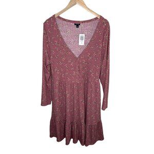 Torrid Mini Jersey Long-Sleeve Snap Front Floral Dress 1X 14-16 Pink